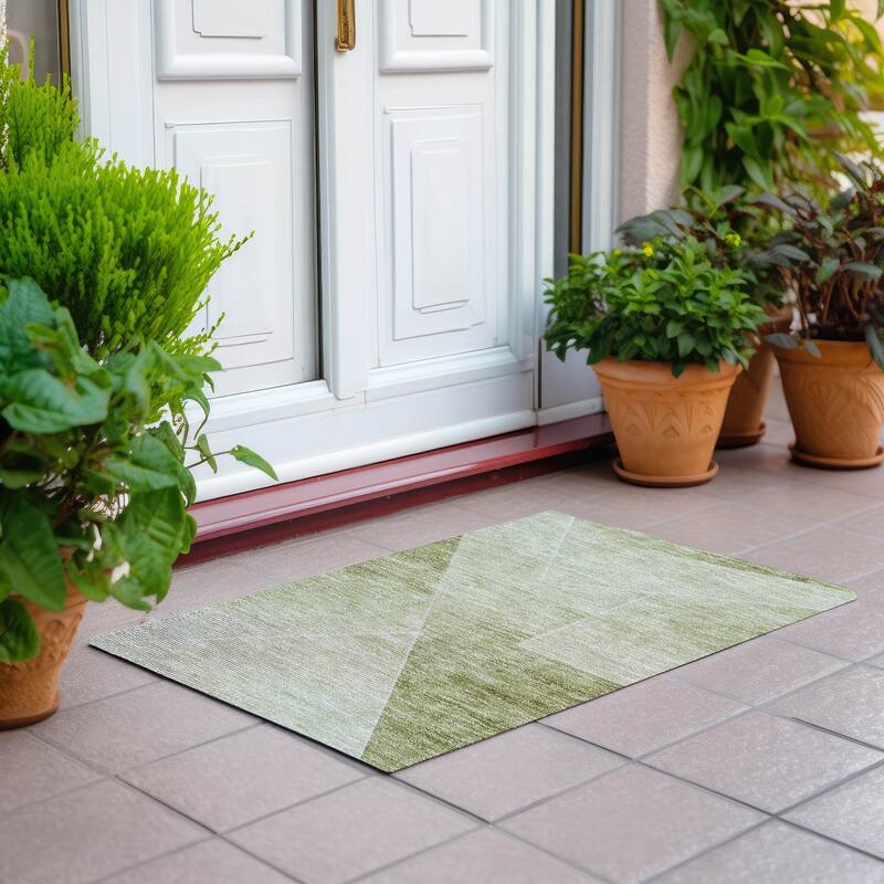 Machine Washable Indoor/ Outdoor Chantille Contemporary Abstract Rug - Sage - 1'8" x 2'6"