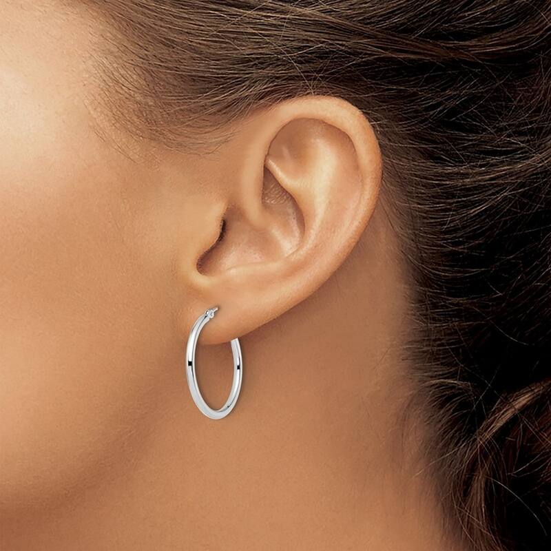 Curata 10k White Gold Polished Hinged Hoop Earrings - 25x2mm