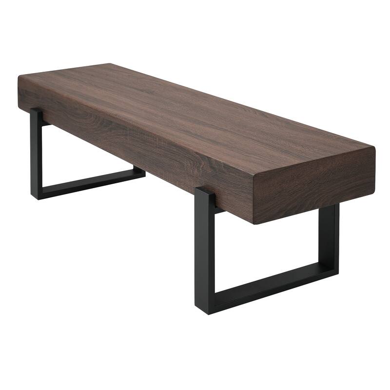 Roomfitters 59 Inch Dining Bench, Farmhouse Kitchen Table Bench, Bed End Bench with Metal Legs, Entryway Seating, Walnut+Black