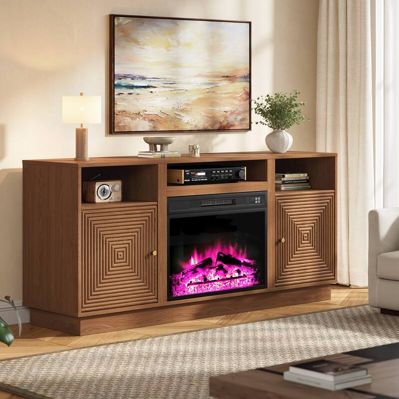 59'' Fireplace TV Stand for TVs Up to 65'' with Storage and Adjustable Shelves