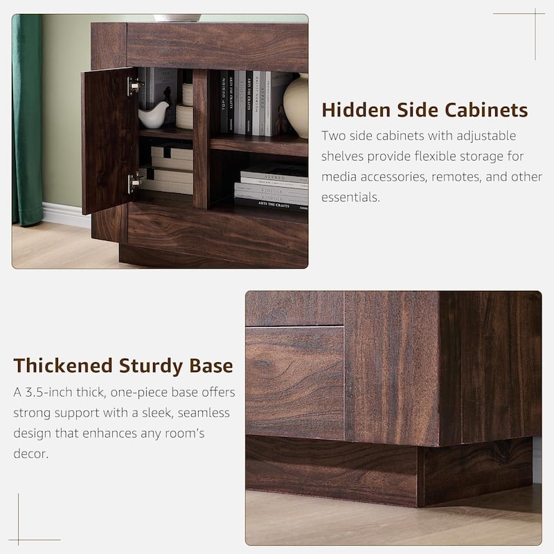 Modern TV Stand, Entertainment Center for TVs Up to 80", Thick Wood