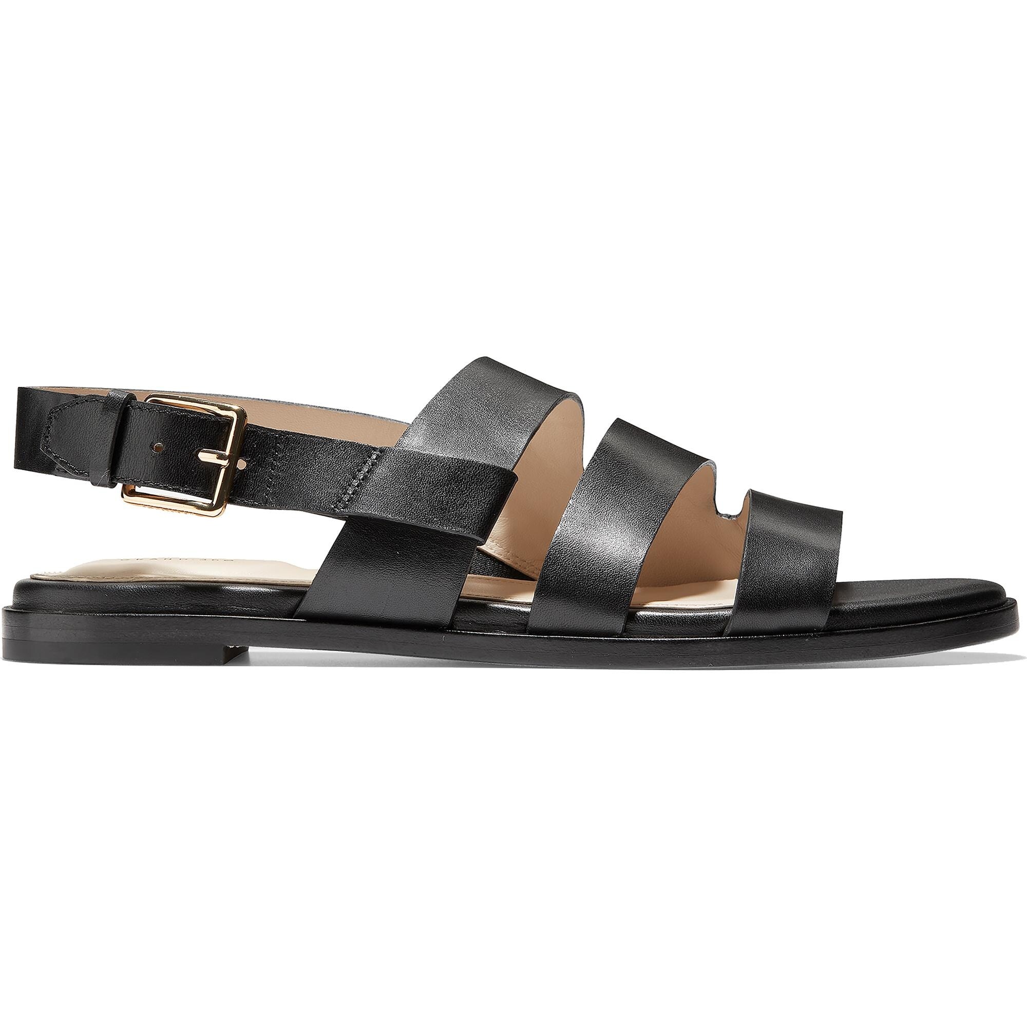 black leather sandals flat