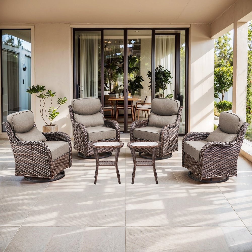 Gymojoy 6-Piece Patio Furniture Set with Swivel Glider Chairs, 6-Inch Ultra-Plush Cushions & Water-Resistant Olefin Fabric