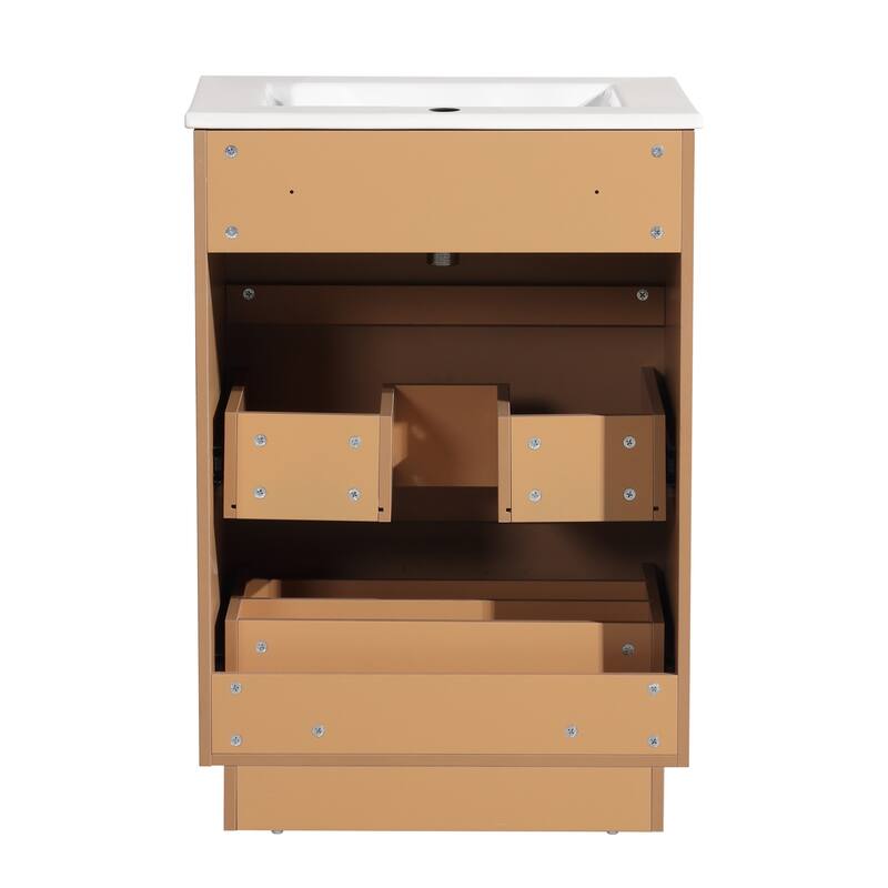30" Freestanding Bathroom Vanity with Ceramic Sink and 2 Storage Drawers, Stylish Gray Floor Cabinet