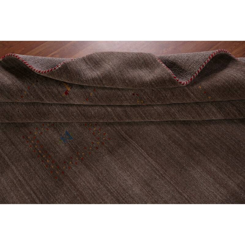 Hand Knotted Oriental 100% Wool Carpet Tribal Animal Pictorial Brown Gabbeh Area Rug - 9' 9'' X 8' 0''