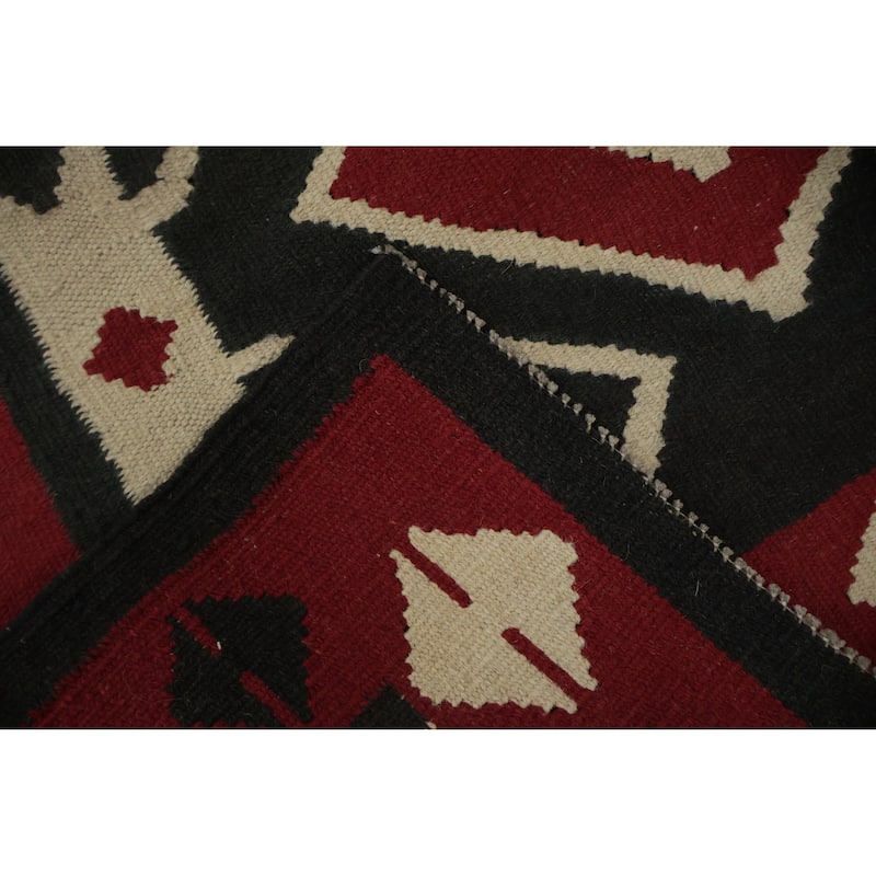 Hand Woven Oriental 100% Wool Carpet Southwestern Tribal Black Kilim Runner Rug - 14' 9'' X 3' 0''