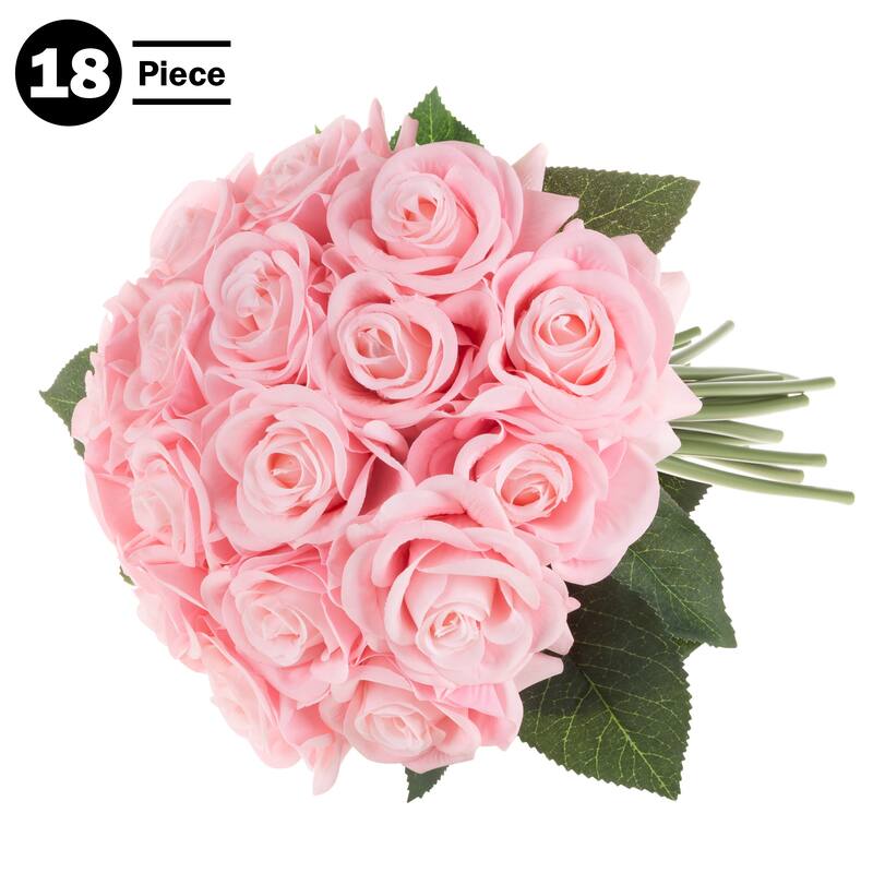 Pure Garden 18Pc Rose Artificial Flowers, Pink