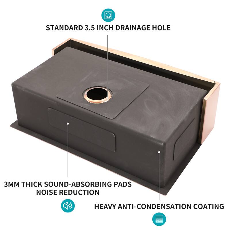 Stainless Steel 16 gauge Apron Front Kitchen Sink - Rose Gold