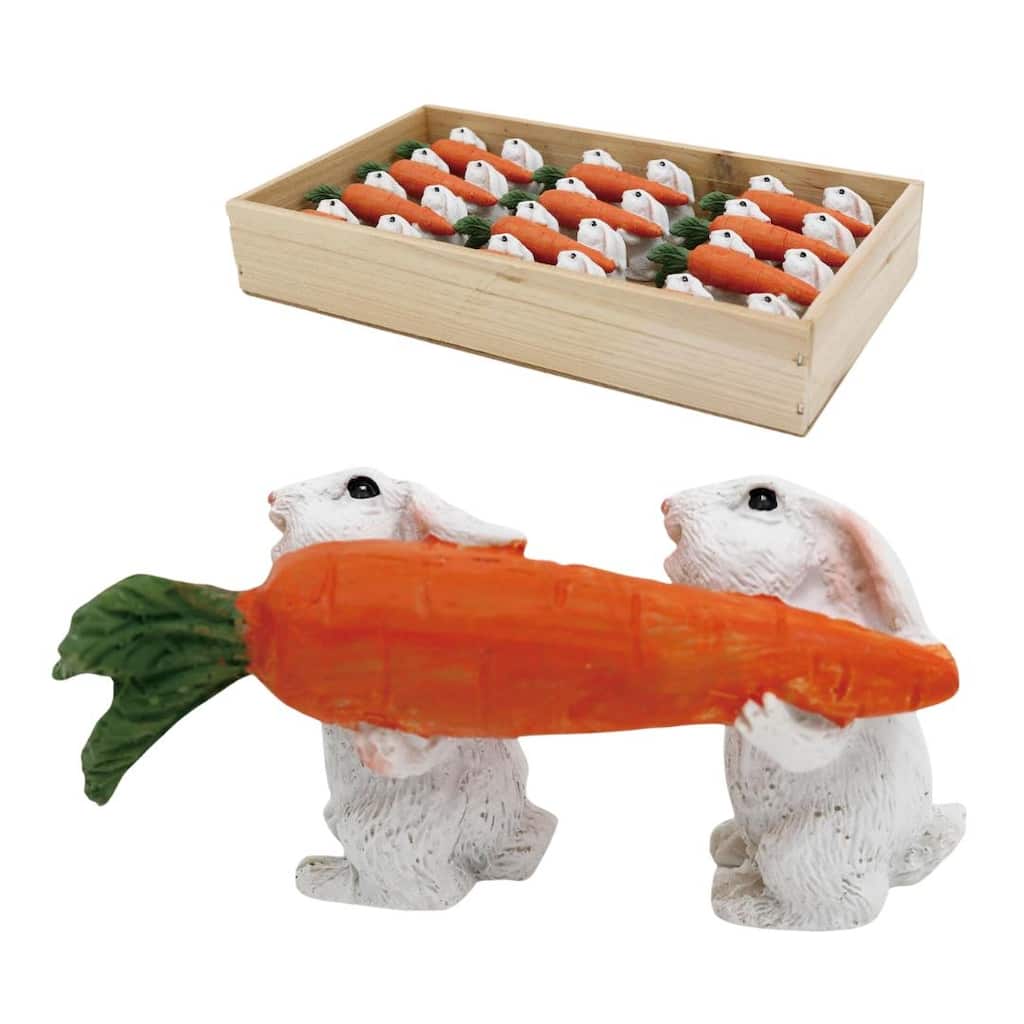 Transpac Resin Bunnies w/Carrot In Crate S/12 Home Decorations Easter