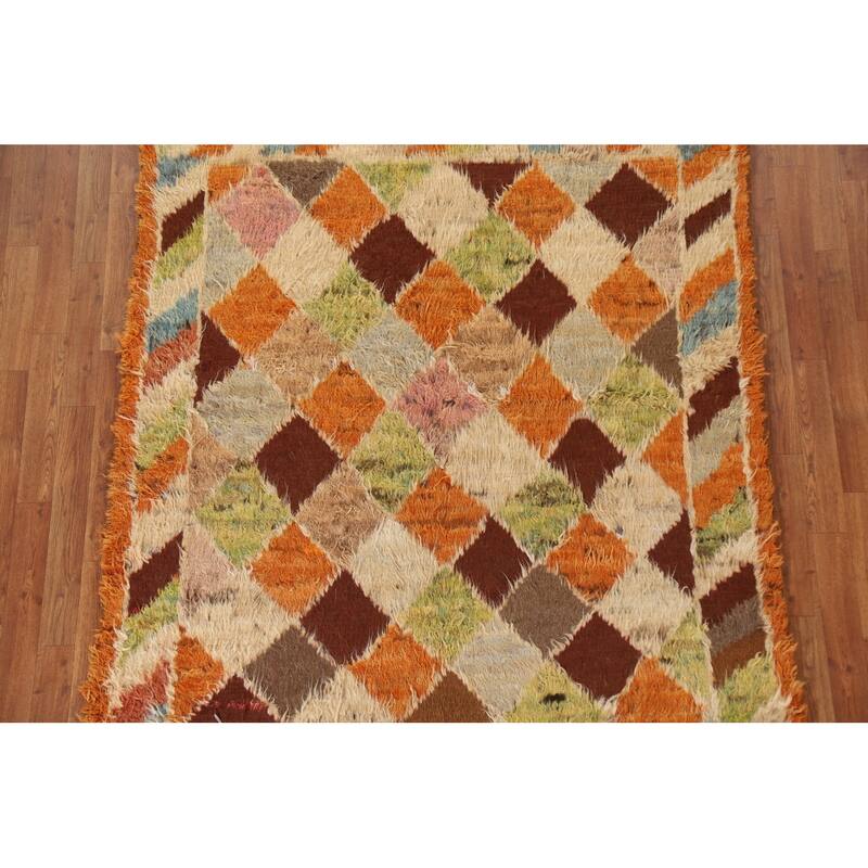 Hand Knotted Oriental 100% Wool Carpet Modern Geometric Oranges & Rust Moroccan Area Rug - 6' 4'' X 5' 2''