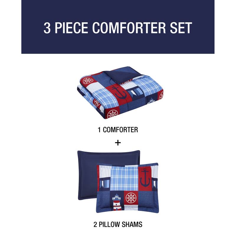 DESIGN STUDIO Nautical Patch Blue Ultra Soft Microfiber Reversible Comforter Set