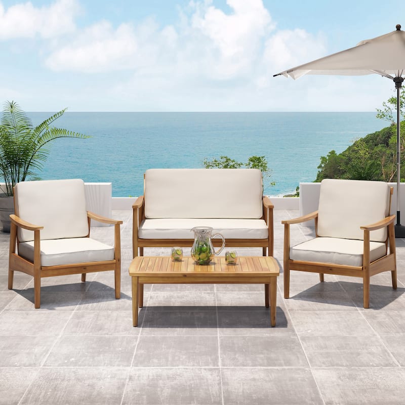 Christopher Knight Home - Willowbrook Outdoor Acacia Wood 4-Seater Chat Set