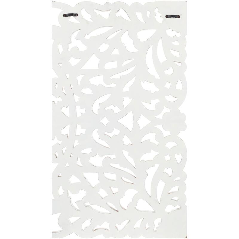 Norma Floral Hand Carved White Wooden 48x28-inch 3-Panel Wall Art