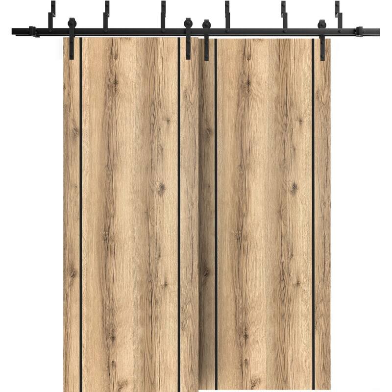 Barn Bypass Doors 36 x 80 Planum 0017 Oak with Sturdy 6.6ft - 48" x 84" ( 2* 24x84)