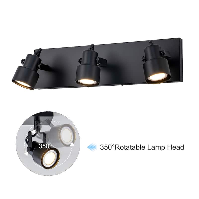 Modern 3-Light Rotatable Vanity Light Bathroom Wall Sconce - Black