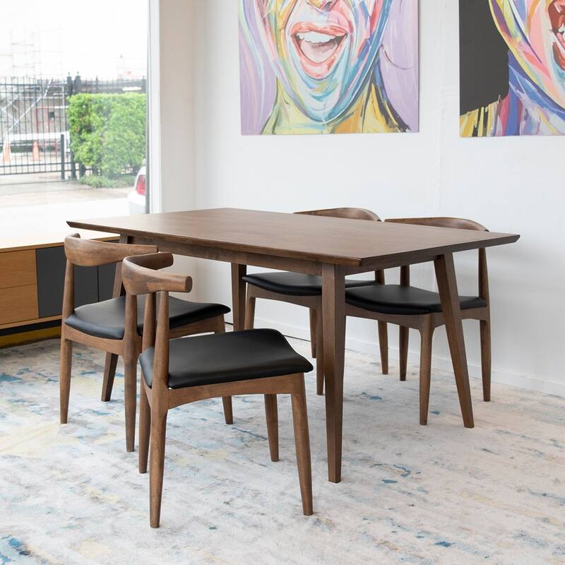 Benedetta 5-Piece Mid-Century Modern Dining Set with 4 Faux Leather Dining Chairs in Black