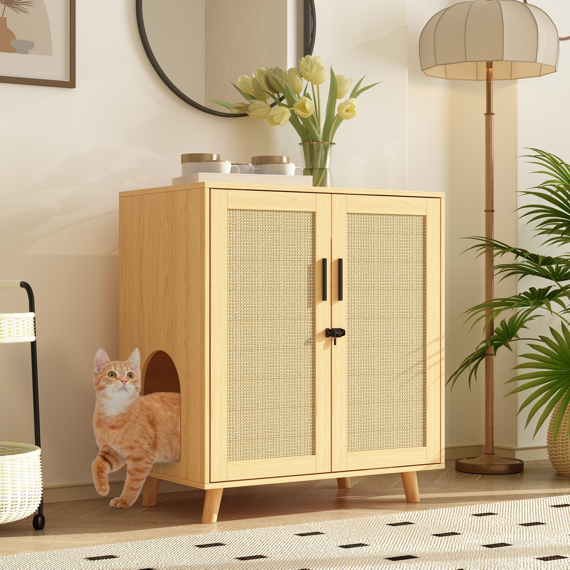 Buffet Cat Litter Box Enclosure Cabinet Hidden Cat Washroom