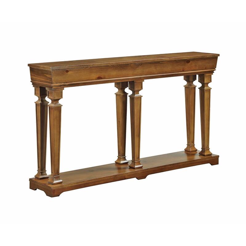 Vintage Console Table with Base Shelf, Wooden Top