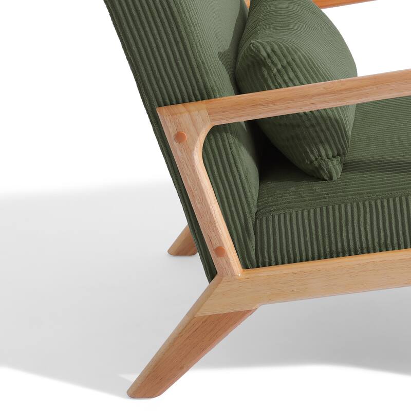25" W Mid Century Upholstered Wood Accent Chair with Pillow set of 2
