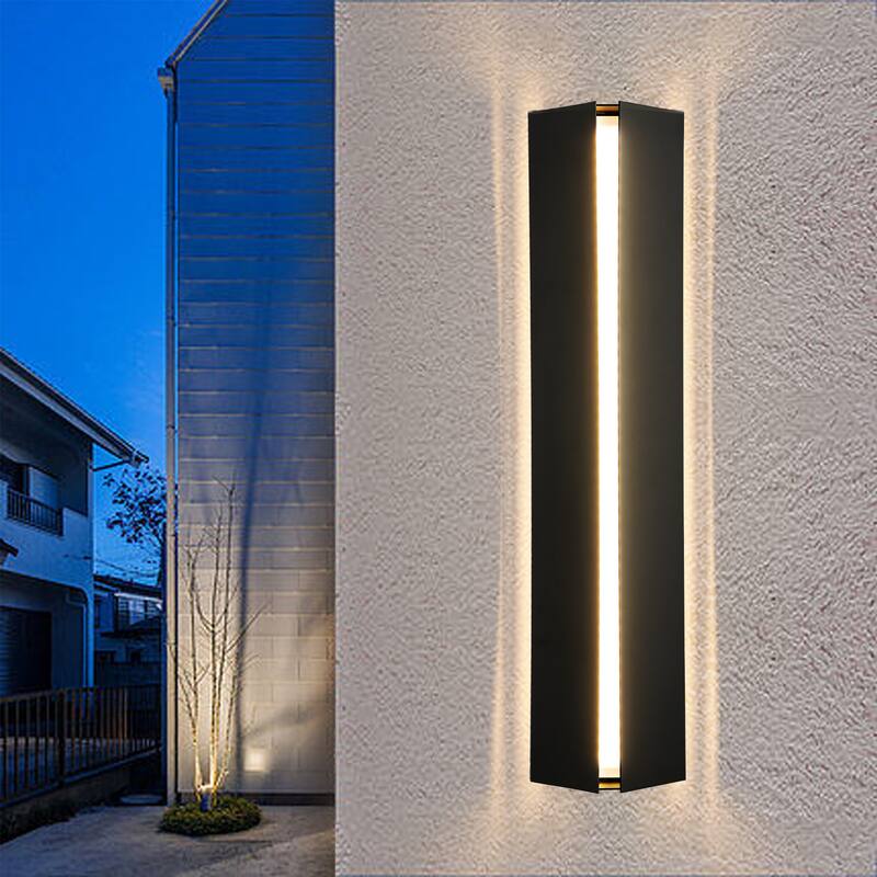 Modern Black Outdoor Wall Lights Linear Dimmable LED Wall Sconce Lights - 23.6 in. H - 14W