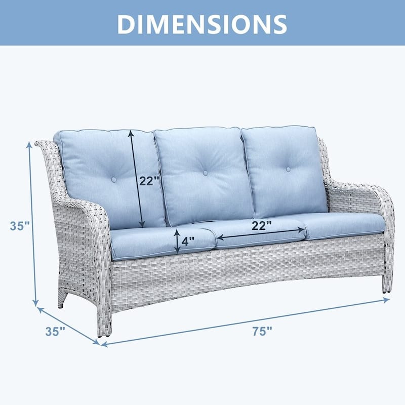 Gymojoy Patio Wicker 3-Seat Sofa with Ottoman