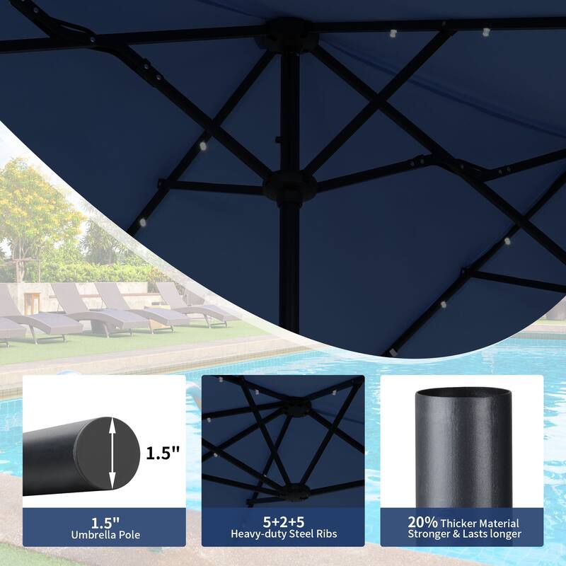 Autlaycil 13 ft Patio Umbrella with 36 Solar Lights & Crank System for Outdoor