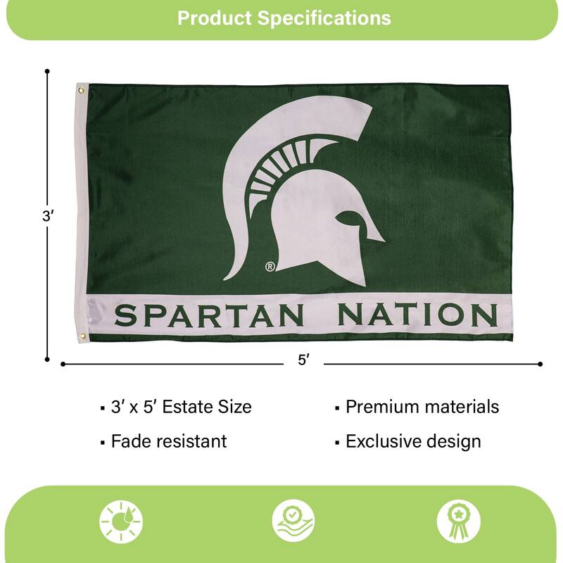 Michigan State University Single Sided Flag w/ 2 Grommets, 3'x5'
