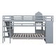 preview thumbnail 11 of 12, Full Over Full Wooden Bunk Bed with 2 Drawers & 3 Shelves, Castle Style Stairway Bedframe with Slide & Safety Guardrails, Gray
