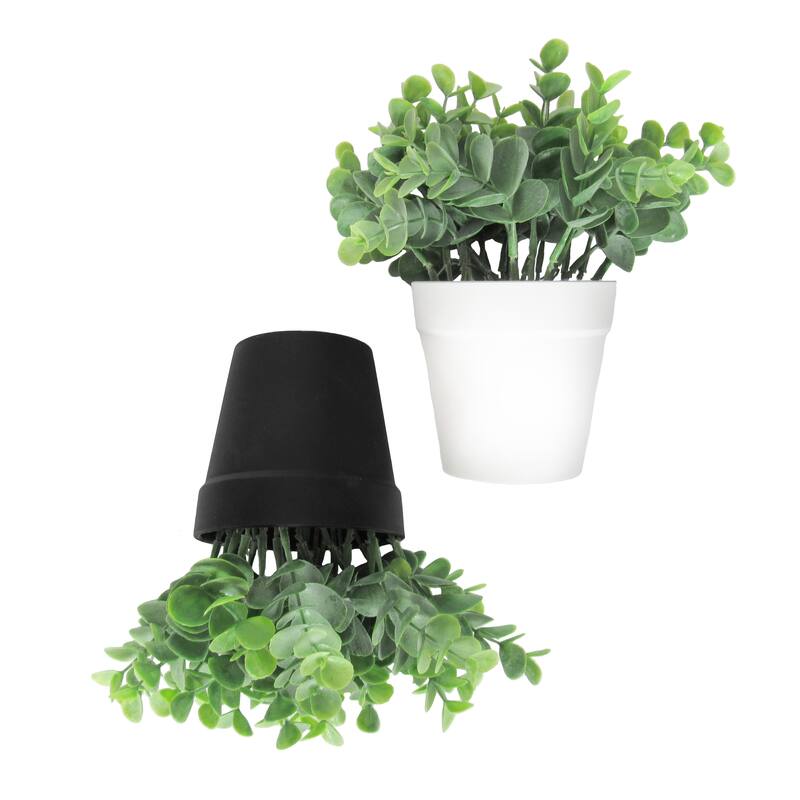 Set of 2 Artificial Eucalyptus Plant in Black Pot 7in - Green