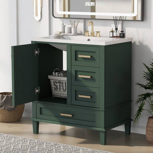 Solid Wood Frame 30" Bathroom Vanity With Sink Top, Bathroom Vanity Cabinet - Bed Bath & Beyond - 39476529