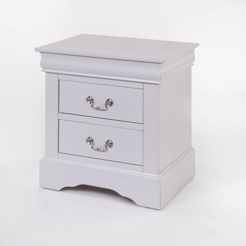 Modern White Nightstand with Two Drawers and Nickel Handles