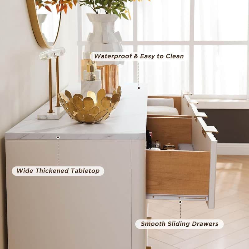 Modern Fluted 6 Drawers Dresser, Chest of Drawers, Dresser TV Stand