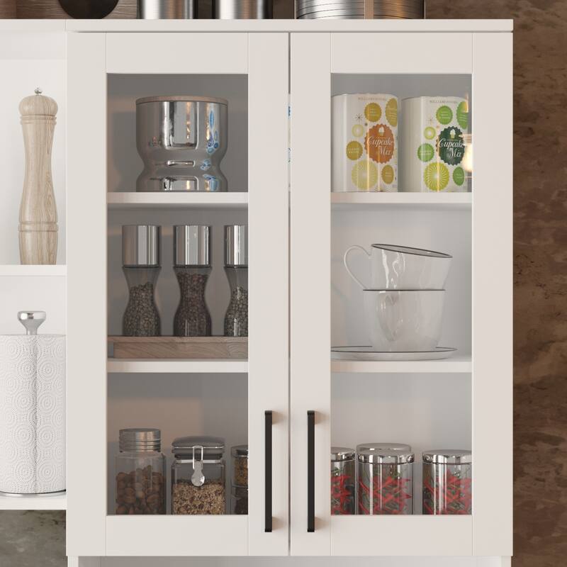 Panrty Storage Cabinet w/Glass Display Hutch Buffet Drawers Sideboard