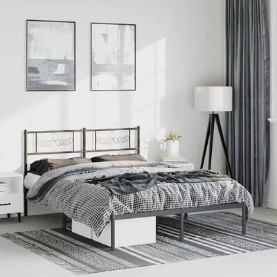 vidaXL 12 Inches Black Full Size Metal Bed Frame No Mattress - 77.2" x 55.9" x 35.4"