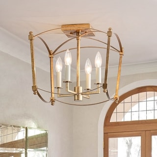 French Farmhouse Candle Curved Cage Ceiling Light 14.6in
