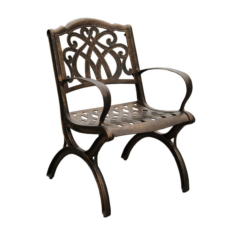 Modern Ornate Outdoor Mesh Aluminum 59-in Large Round Patio Dining Set with Lazy Susan and Six Chairs - N/A