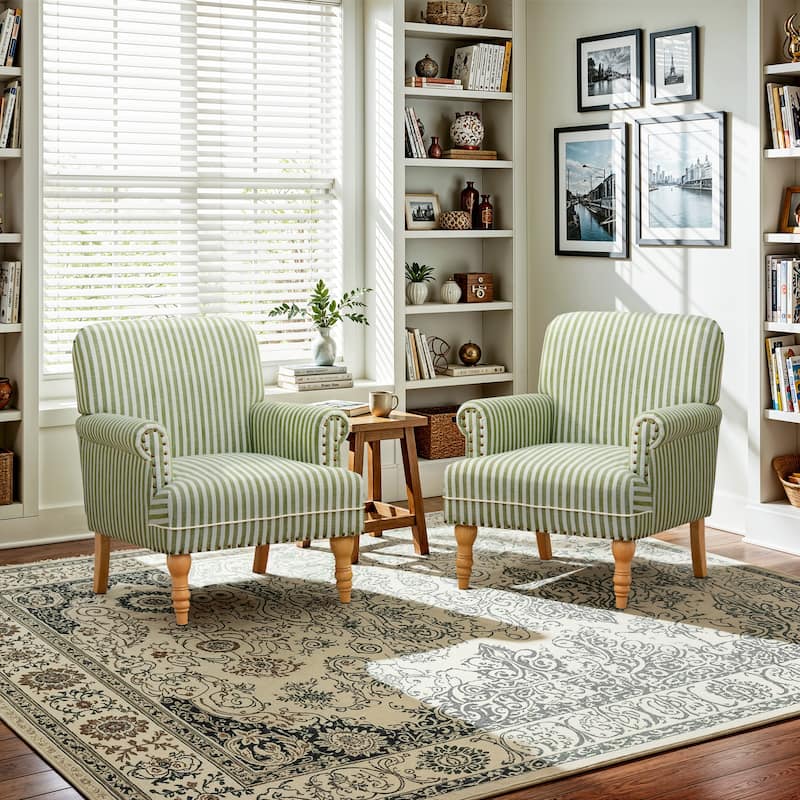 Rolled Armchair Accent Chair Set of 2 Blue/ Grey/ Brown - Green