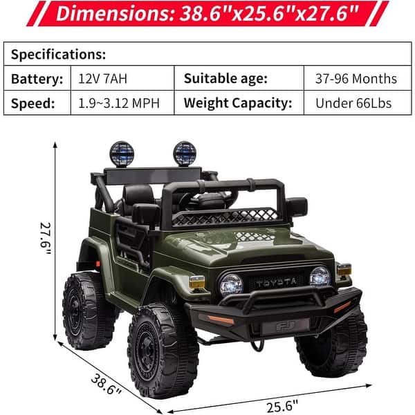dimension image slide 3 of 5, Licensed Toyota 12V Ride On Truck Car