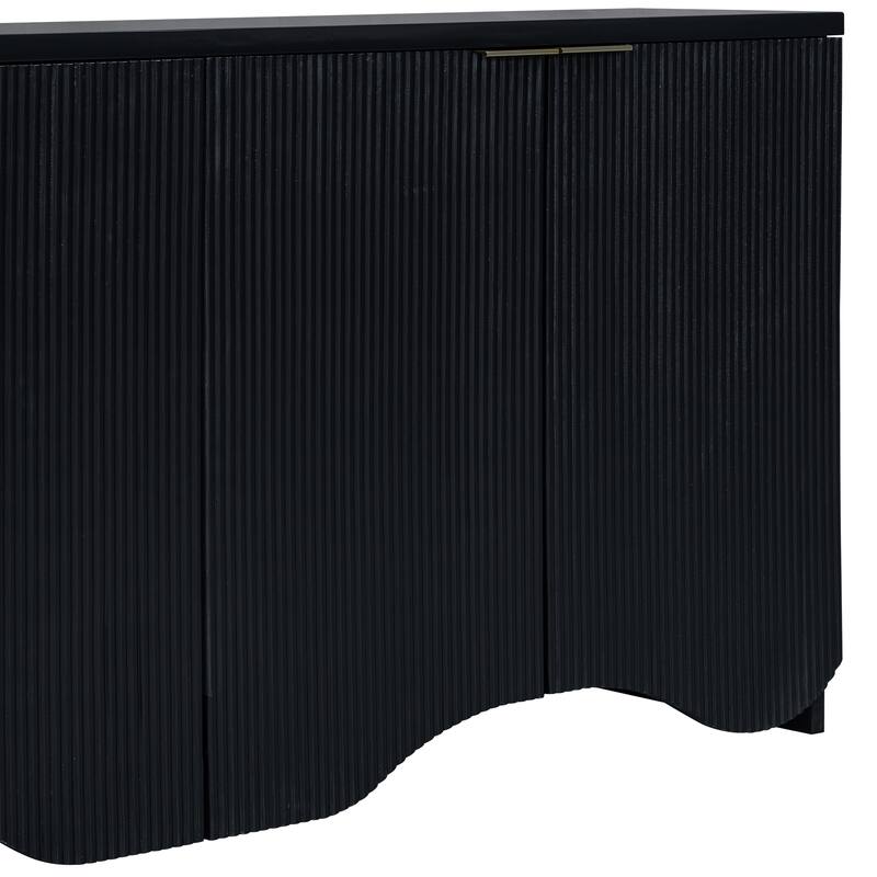 Vertical Stripes & Wavy Storage Cabinet, Sideboard Buffet Cabinet Console Table with 4 Doors and Adjustable Shelving