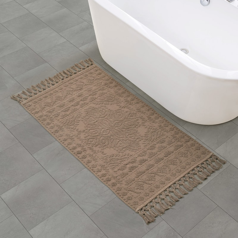 French Connection Nellore Fringe Cotton Bath Rug - 26x49 - Light Brown