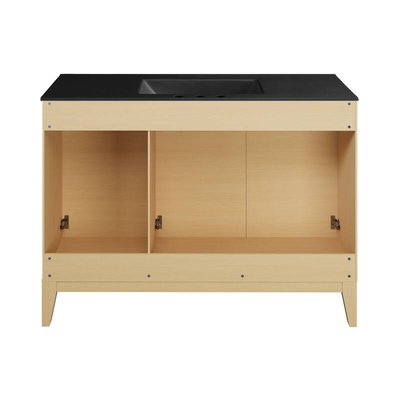 Cascade 48 In. Natural Oak Bathroom Vanity With Black, 3-Hole Ceramic Sink Top