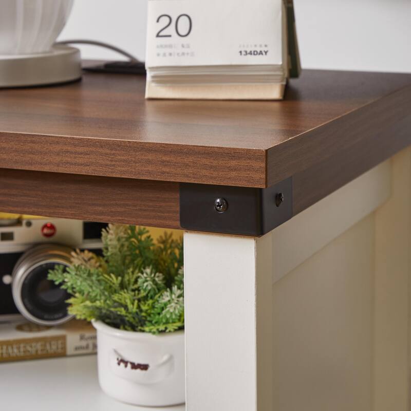 Farmhouse Side Table with Charging Station, Antique Nightstands with Drawers, Bedside Table with Open Shelf for Bedroom