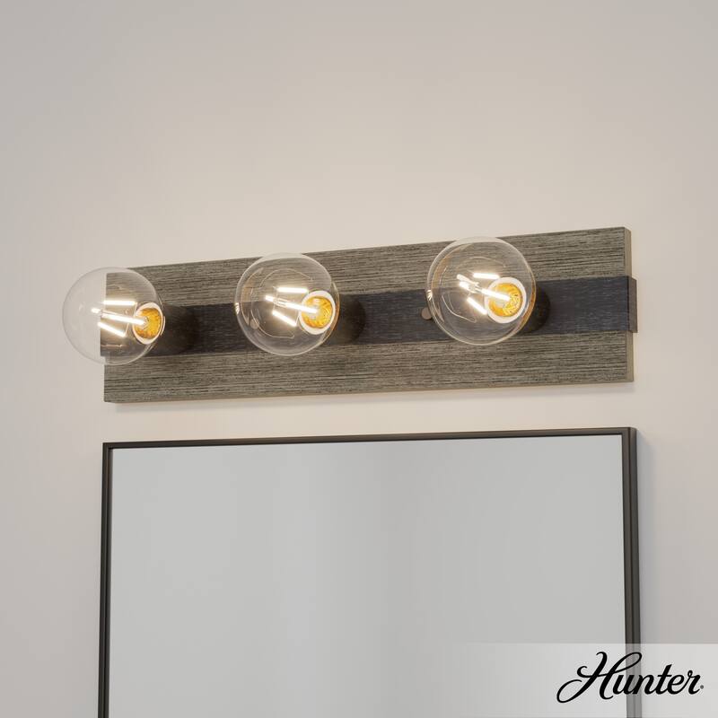 Hunter Donelson 3-Light Vanity Wall Light, Damp-Rated, Rustic, Farmhouse - Brushed Iron-Barnwood