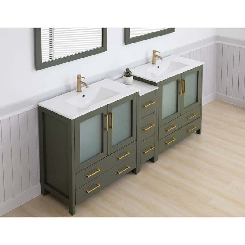 Vanity Art 84" Double Sink Bathroom Vanity Set 7 Dove-Tailed Drawers, 3 Cabinets, 2 Shelves, Soft-Closing Doors with Free Mirror