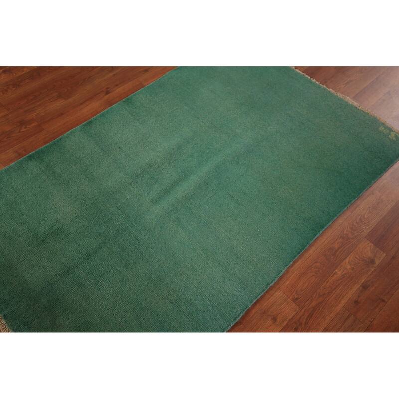Green Modern Gabbeh Oriental Foyer Rug Hand-Knotted Wool Carpet - 3'1" x 4'10"