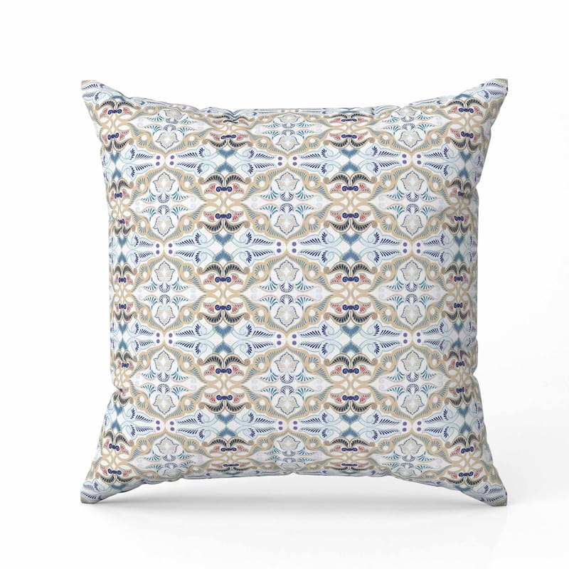 Floral Elegance Indoor/Outdoor Reversible Throw Pillow White and Beige