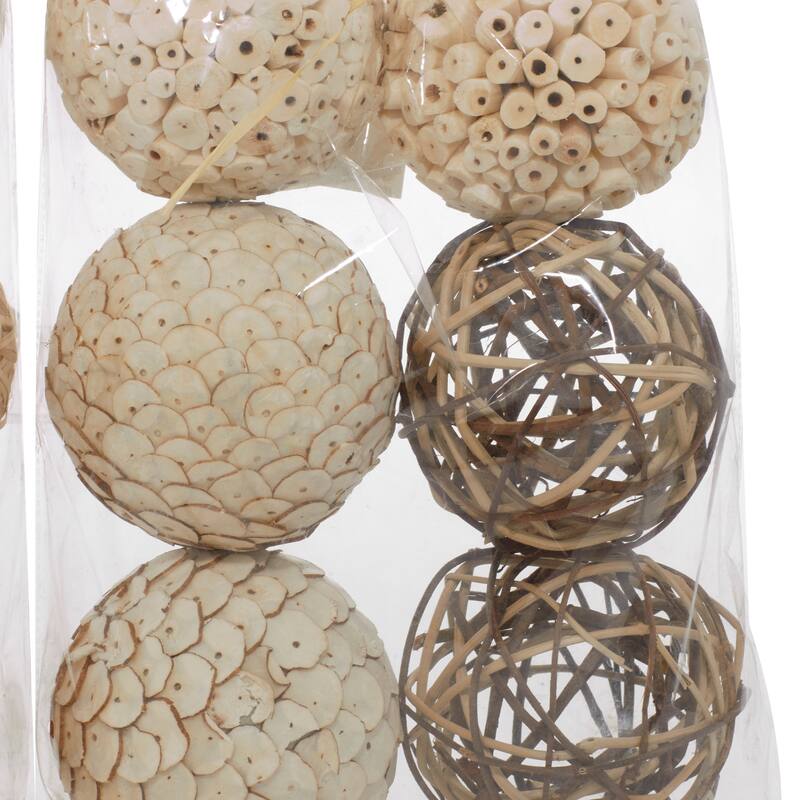 White Dried Plant Handmade Decorative Ball Orbs & Vase Filler with Varying Designs (Set of 3) - 10 x 4 x 14 Round