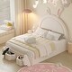 preview thumbnail 11 of 18, Full Size Upholstered Rabbit-Shape Headboard Platform Bed with 2 Storage Stools White