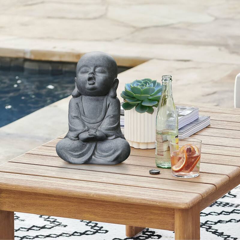 Meditating Buddha Monk Garden Statue - Dark Grey