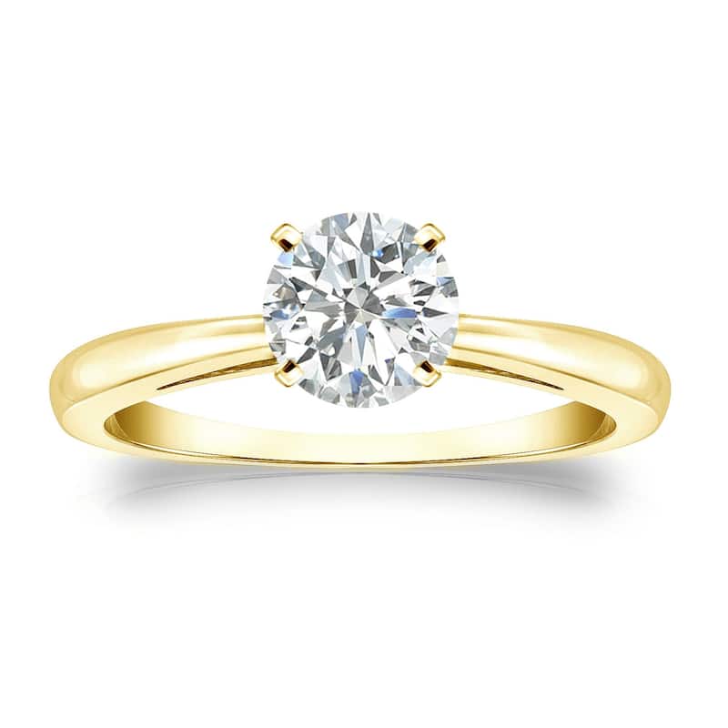 Auriya 14k Gold 3/4ctw Round Solitaire Diamond Engagement Ring - Yellow - 4